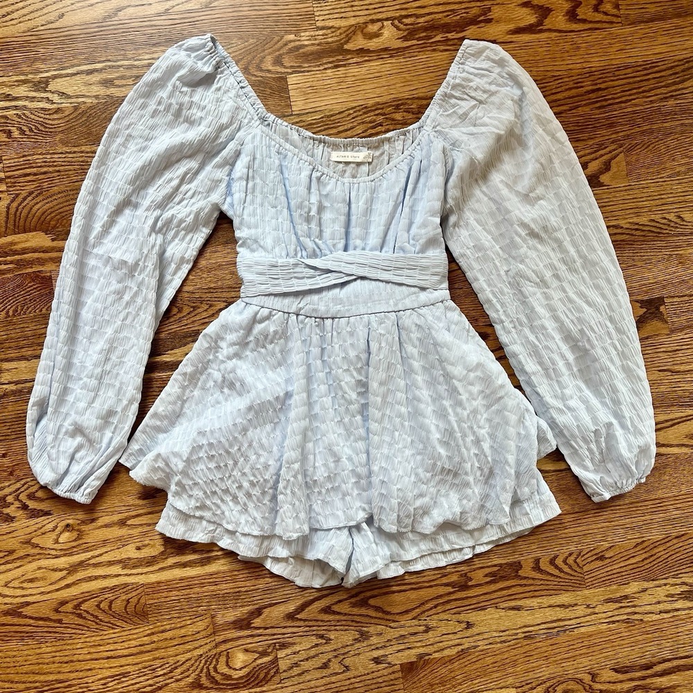 NWT Altar'd State Long Sleeve shorts Light Blue Romper Size XL